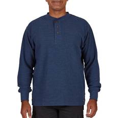 Smith Extended Tail Mini Thermal Knit Henley Pullover - Navy/Medium Blue