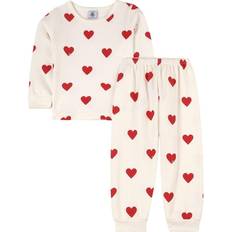 Petit Bateau Children's Hearts Print Fleece Pyjamas - Marshmallow White/Terkuit Red (A00FR01040)