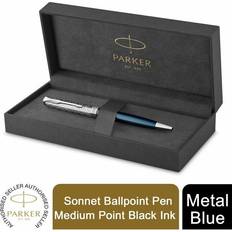 Kulepenner Parker Sonnet Ballpoint Pen Premium Metal 18K Gold Nib Black Ink Gift Box