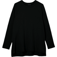 Eileen Fisher Cozy Brushed Terry Raglan-Sleeve Long Length Top - Black