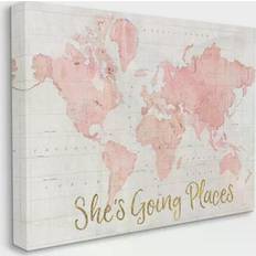 Stupell Industries She's Going Places Quote Pink World Map Wall Decor 24x30"