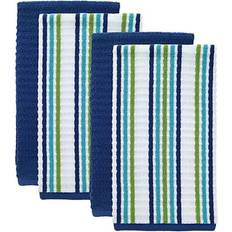 2pk Solid & Striped Waffle Terry Kitchen Towels Blue - T-Fal