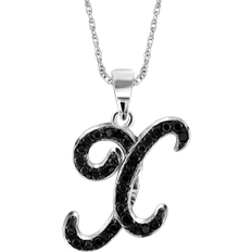 Jewelexcess Initial Letter Pendant Necklace - Silver/Diamonds