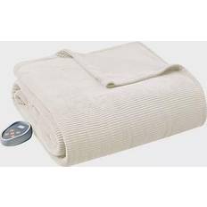 Beautyrest Heated Ribbed Micro Fleece Blankets Beige (213.36x157.48)