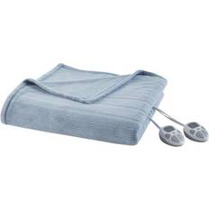Queen Blankets Serta Ribbed Micro Fleece Blankets Blue (228.6x213.36)