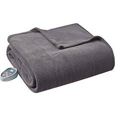 Queen Blankets Beautyrest Heated Ribbed Micro Fleece Blankets Gray (228.6x213.36)