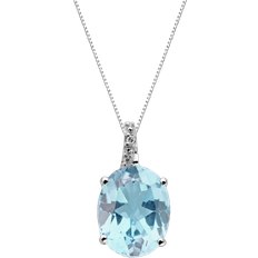Gemminded Lab-Created Accent Oval Pendant - Silver/Aquamarine