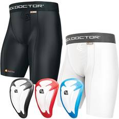 White Shorts SHOCK DOCTOR Compression Shorts w/BioCup (Black)