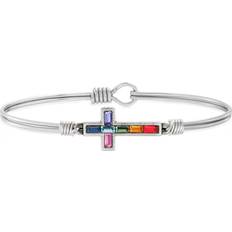Luca + Danni Baguette Cross Bangle Bracelet - Silver/Multicolour