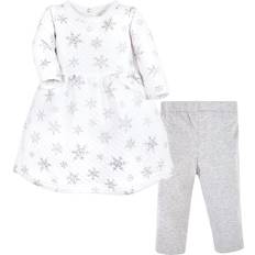 Hudson Baby Quilted Cotton Dress and Leggings - Silver Snowflakes (10119392)