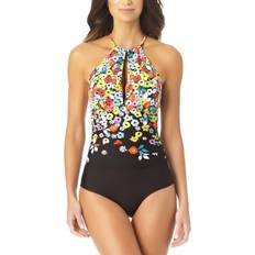 Anne Cole Ditsy Floral High-Neck One Piece Swimsuit - Flower Field Black Multi