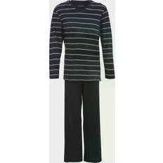 Baumwolle Nachtwäsche Schiesser Day and Night Long Stripe Pyjama Darkblue