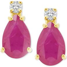 Accent Stud Earrings - Gold/Ruby/Transparent