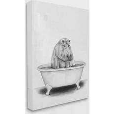 Stupell Industries Hippo in a Tub Funny Animal Bathroom Drawing Wall Decor 1.5x30"