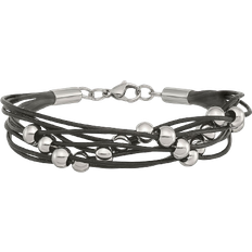 Chisel Leather Multistrand Bracelet - Silver/Black