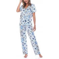 White Mark Short Sleeve Pants Tropical 2-Piece Pajama Set - White/Blue