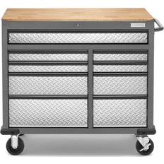Tool Trolleys Gladiator 41 in. 9-Drawer Mobile Tool Workbench with Solid Wood Top