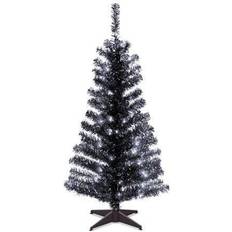 Black and white tree National Tree Company 4ft Tinsel Artificial Pencil with Lights Christmas Tree 48"