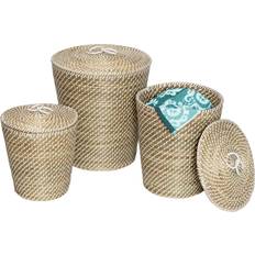 Honey Can Do 3-Piece Tall Nested with Lids Natural, White Basket