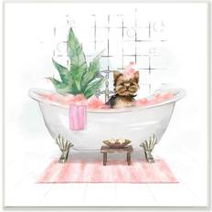 Stupell Industries Chic Yorkie Dog in Pink Bubble Bath by Ziwei Li Wall Decor 12x12"