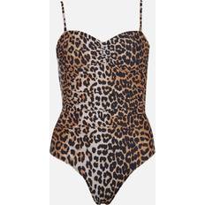 Ganni Animal Print Ruched One Piece Swimsuit Leopard