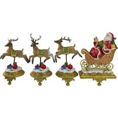 Decorations on sale Northlight 4-Piece 9.5" Santa And Reindeer Holders Set In Gold Gold