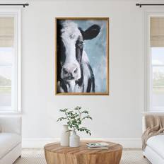 Gallery 57 Staring Cow Wood Framed Canvas Wall Art