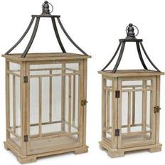 Black Lanterns Melrose Black Wood Metal Set of Two