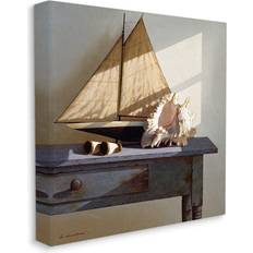 Decorative Items Stupell Industries Home Decor Sailboat Model and Conch Shell Nautical Still Life Wall Art, Multicolor, 36X36 36X36 Figurine