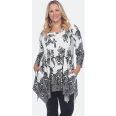White Mark Women's Plus Victorian Print Tunic Top with Pockets