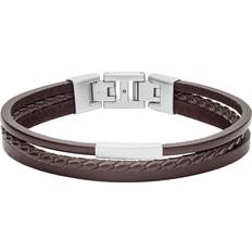 Herren Armbänder Fossil Multi Strand Leather Bracelet- Silver/Brown
