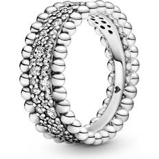 Pandora Beaded Pavé Band Ring - Silver/Transparent