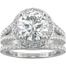 Wedding Rings - Women Charles & Colvard Moissanite Split Shank Halo Bridal Ring - White Gold/Diamonds