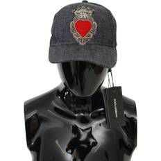 Dolce & Gabbana Red Caps Dolce & Gabbana Mens Gray Crystal Heart Baseball Cap Cotton Hat