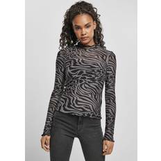 Urban Classics Women's Ladies AOP Mesh Turtleneck Longsleeve T-Shirt, Asphalt/Black