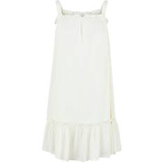 Pieces tie shoulder smock mini beach dress in cream-White