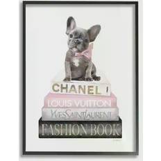 Stupell Industries Dashing French Bulldog & Iconic Fashion Bookstack Framed Art 11x14"