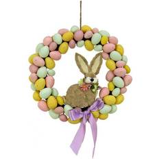 Easter Decorations National Tree Company Egg Wreath With Bunny Center Multicolor Easter Decoration 15.7"