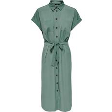 Only Damen Kleider Only Hannover Midi Tie Belt Shirt Dress - Green/Laurel Wreath