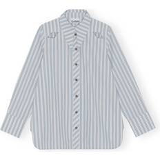 Ganni Stripe Cutout Organic Cotton Button-Up Top in Forever Forever