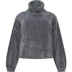 Damen - Grau - Rollkragenpullover Urban Classics Women's Ladies Short Chenille Turtleneck Sweater Sweatshirt, Asphalt