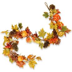 National Tree Company Decorated Maple Leaf Garland in Orange Decorative Item