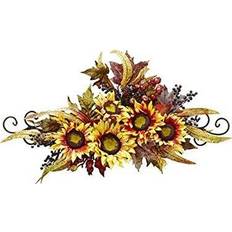 Nearly Natural Artificial H Yellow Sunflower Swag with Metal Frame Wall Decor 27x12"