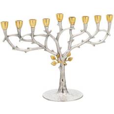 Classic Touch MIM25 Hammered Stainless Steel Oil Menorah Candle Holder