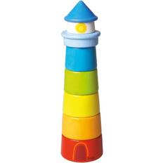 HABA Lighthouse Wooden Rainbow Stacker 8 Piece Toddler Play Set (Made in Germany)