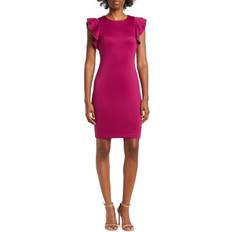 Tommy Hilfiger Flutter Sleeve Sheath Dress - Magenta