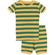 Leveret Kid's Striped Shorts Pajama Set - Yellow/Green
