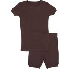 Leveret Kid's Short Sleeve Neutral Solid Color Pajamas - Brown (32178332565578)