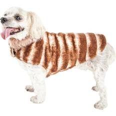 Pet Life Luxe Tira-Poochoo Tiramisu Patterned Mink Fur Designer Dog Jacket M