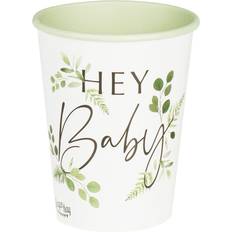 Ginger Ray Botanical Baby Shower Paper Party Cups 8 Pack, White, 8 Count (Pack of 1)
